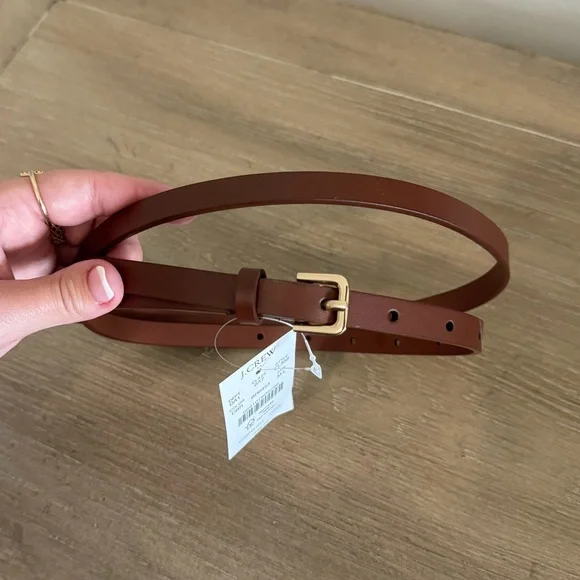 NWT J. Crew Dark Nutmeg Classic Italian Leather Gold Buckle Belt - Picture 1 of 5